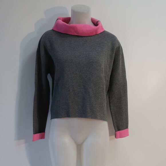 Womens Milly Gray, Hot Pink Turtleneck Sweater S - Picture 1 of 6